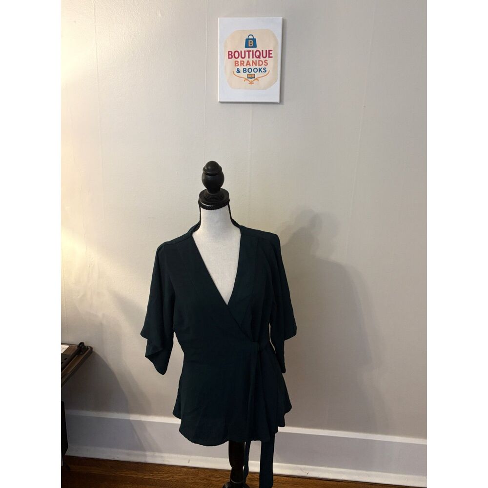 Skies Are Blue Dark Green Wrap Blouse Size L Boho